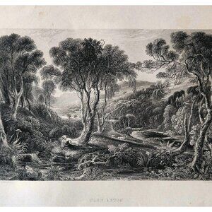 1844 Glen Afton Landscape Engraving Victorian Scotland Woman In Woods DWSS18